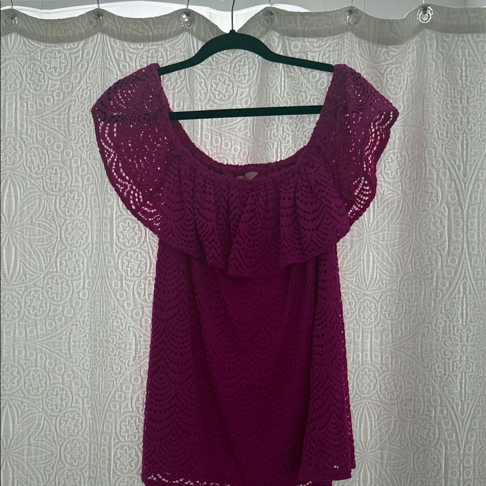 Elegant Purple Lace Off-Shoulder Top